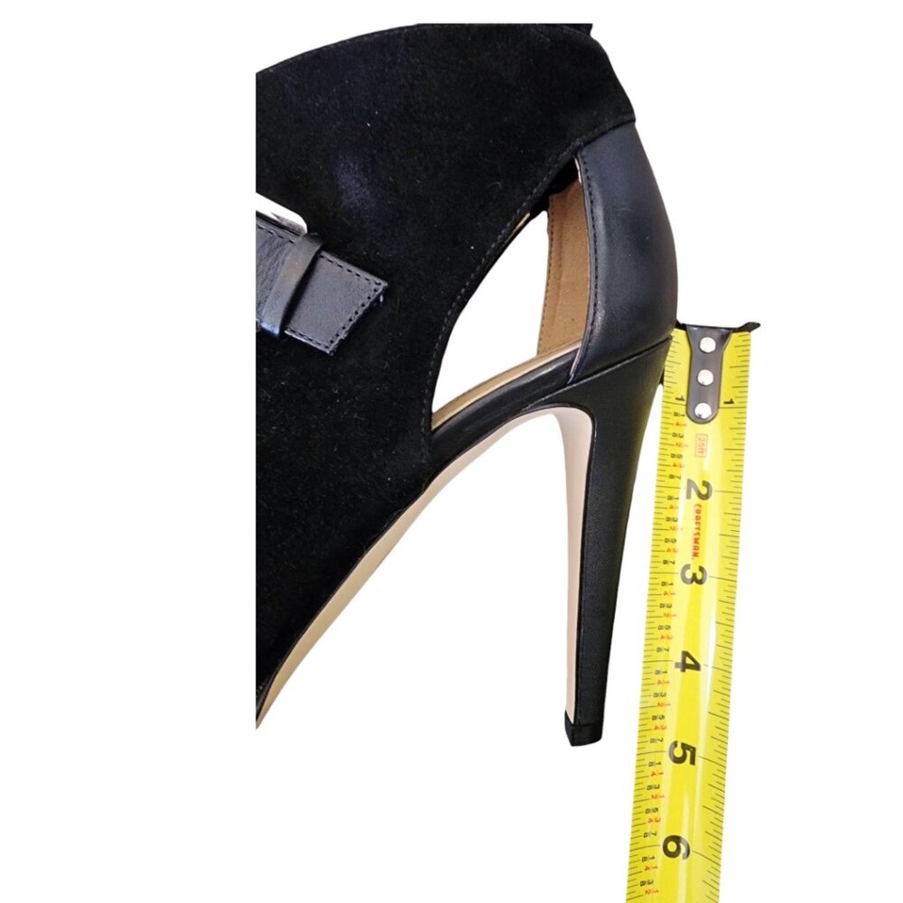 New MICHAEL Kors Black Suede Leather Isabella Open Peep Toe Heels Bootie Shoes - Picture 9 of 16